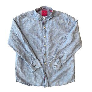 Tommy Bahama Shirt Mens Large Button Up Linen Casual Long Sleeve Blue